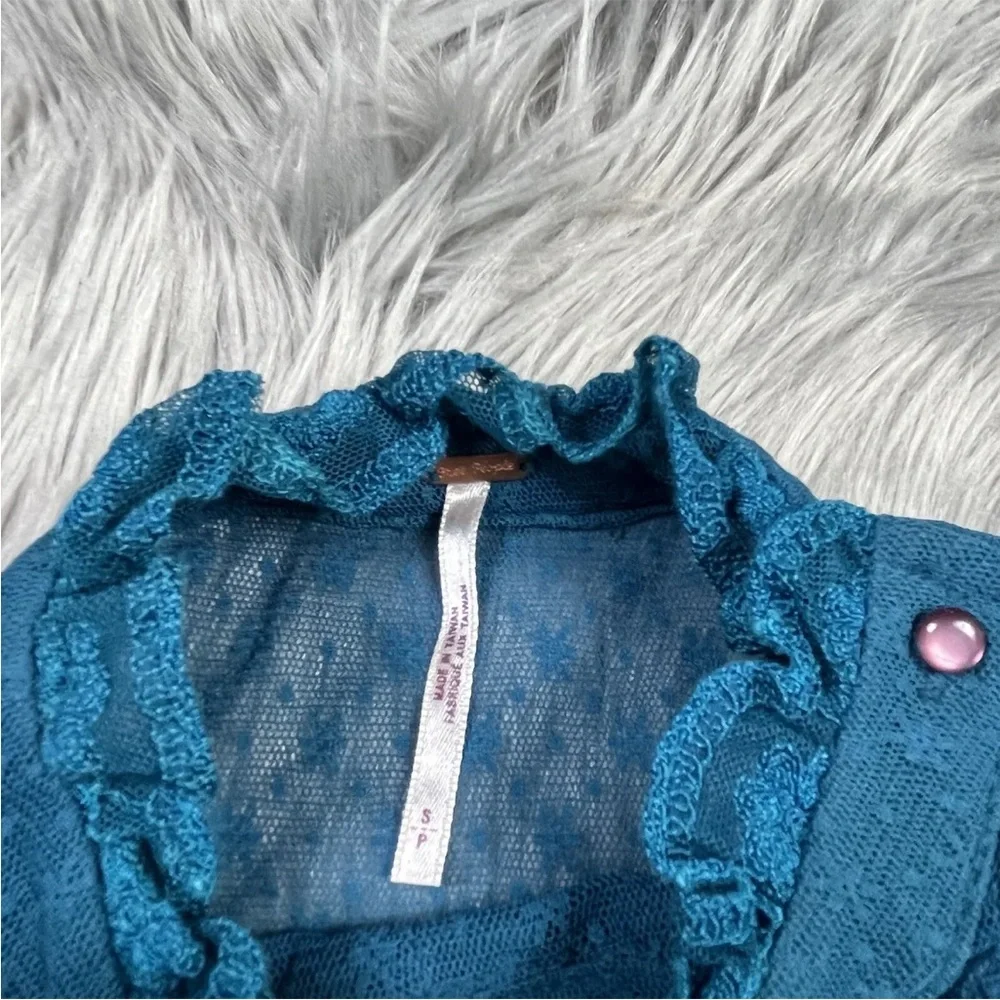 Free People Teal Blue Lace Ruffle Sheer Sleeveless Tunic Dress Size Small